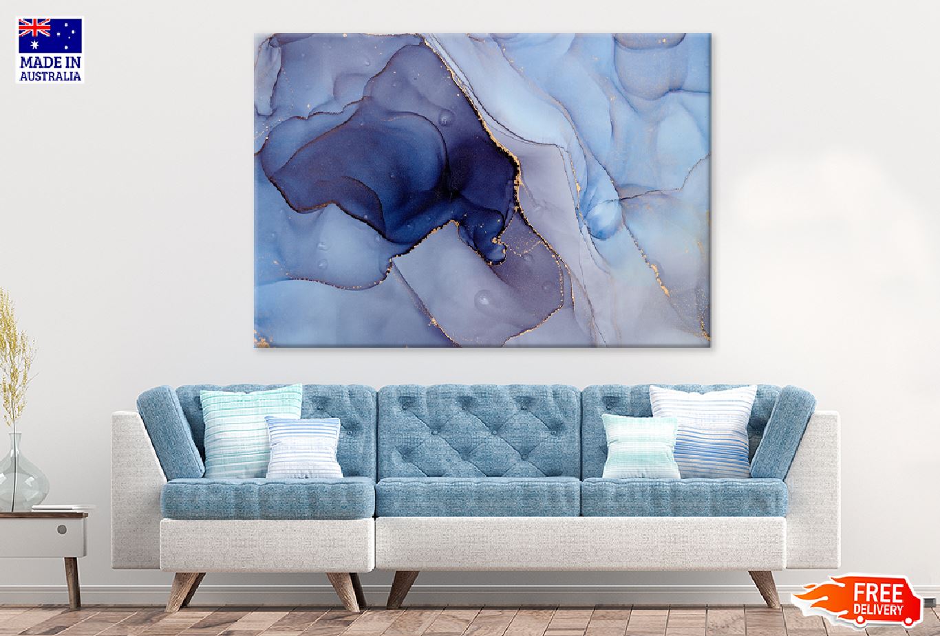Blue Grey & Gold Abstract Design Print 100% Australian Made