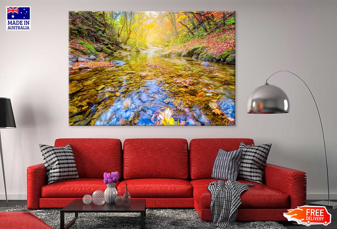 Jangtaesan Autumn Forest River Photograph Print 100% Australian Made