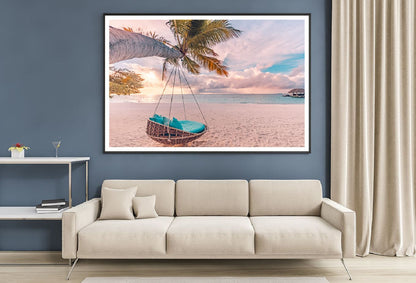 Tropical Beach Sunset with Swing Photograph Home Decor Premium Quality Poster Print Choose Your Sizes
