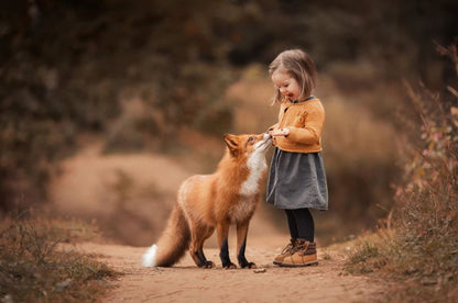 Fox & Girl on Road Photograph Home Decor Premium Quality Poster Print Choose Your Sizes