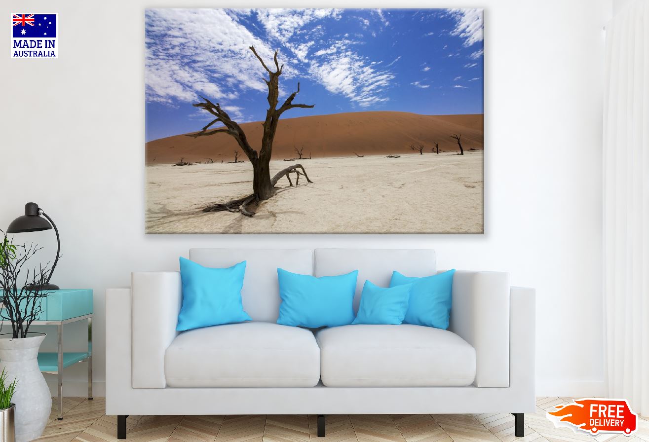 Dead Tree on Desert Under Blue Sky Photograph Print 100% Australian Made