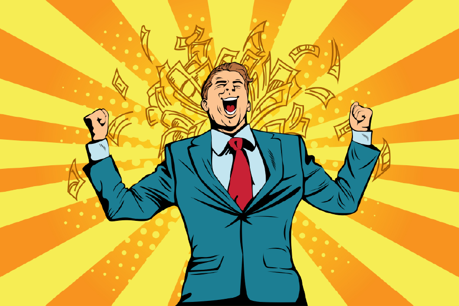 Happy Businessman With Dollar Bills Falling Illustration Print 100% Australian Made