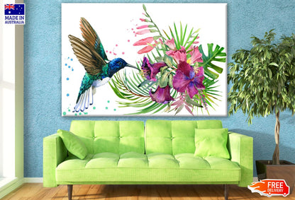 Humming Bird & Flowers Painting Print 100% Australian Made