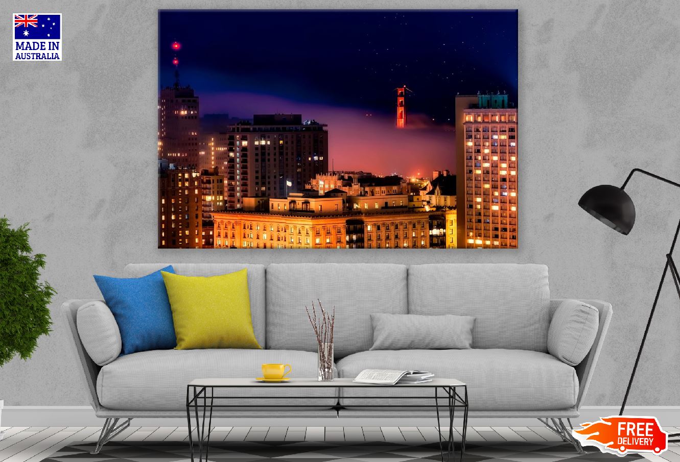 San Francisco City in California Night View Photograph Print 100% Australian Made