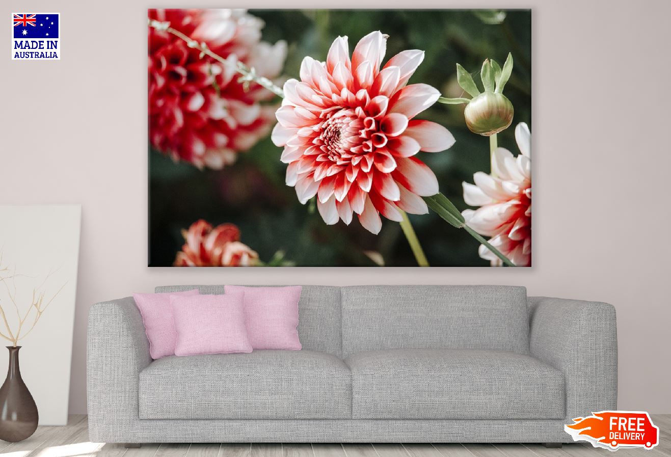 Pink Dahlia Plant Closeup Photograph Print 100% Australian Made