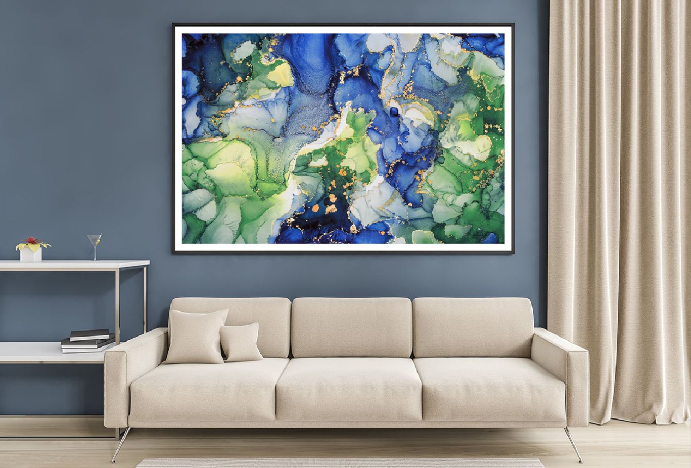 Dark Blue & Green Gold Abstract Design Home Decor Premium Quality Poster Print Choose Your Sizes