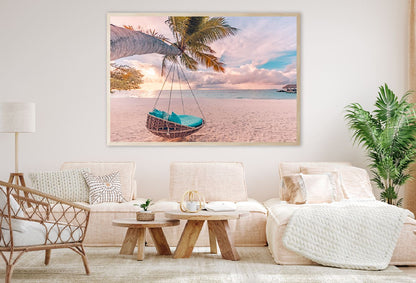Tropical Beach Sunset with Swing Photograph Home Decor Premium Quality Poster Print Choose Your Sizes
