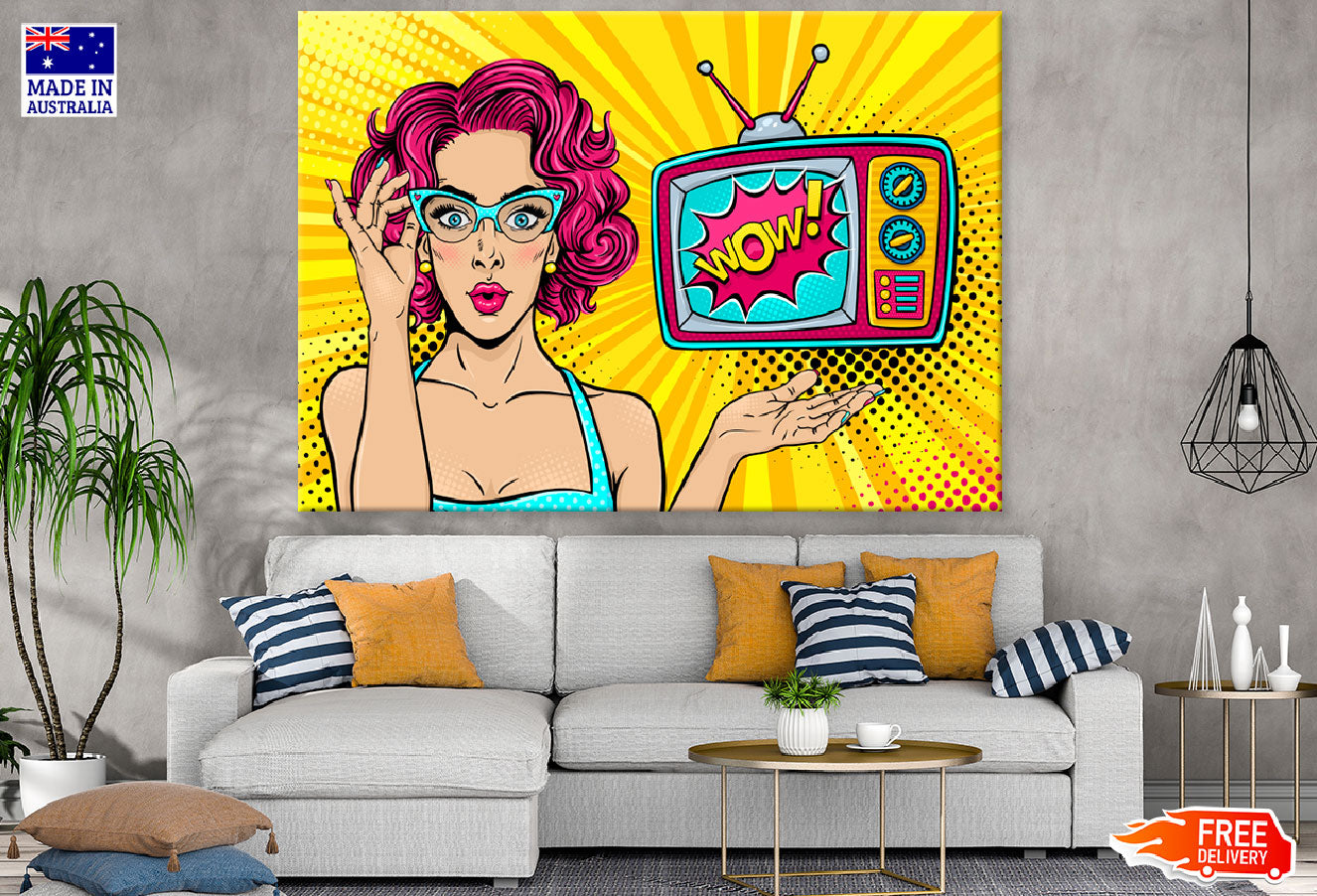 Young Girl & Tv With Wow Quote Illustration Print 100% Australian Made