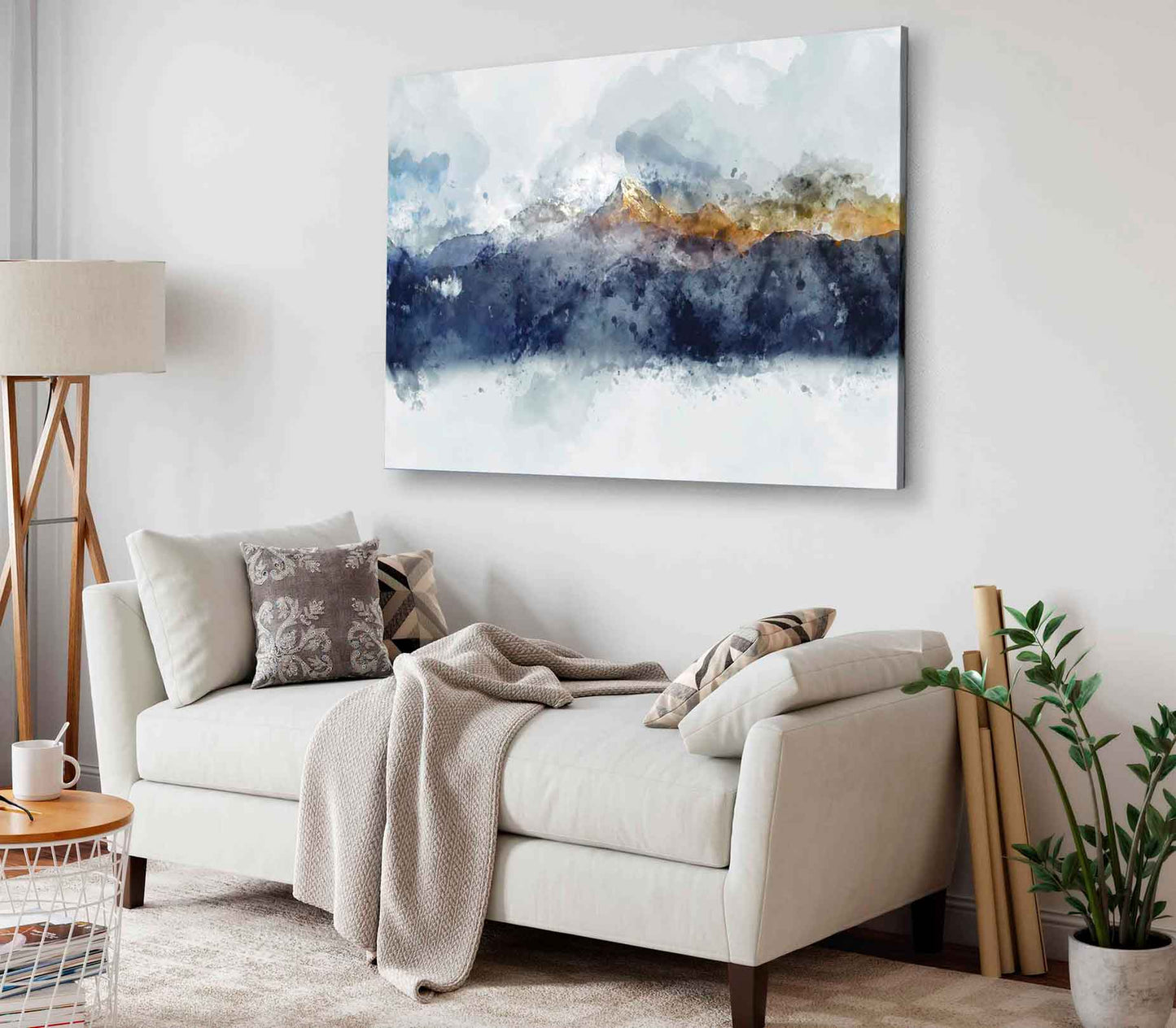 Bella Home Watercolor Golden Mountains Art Print Canvas Ready to hang