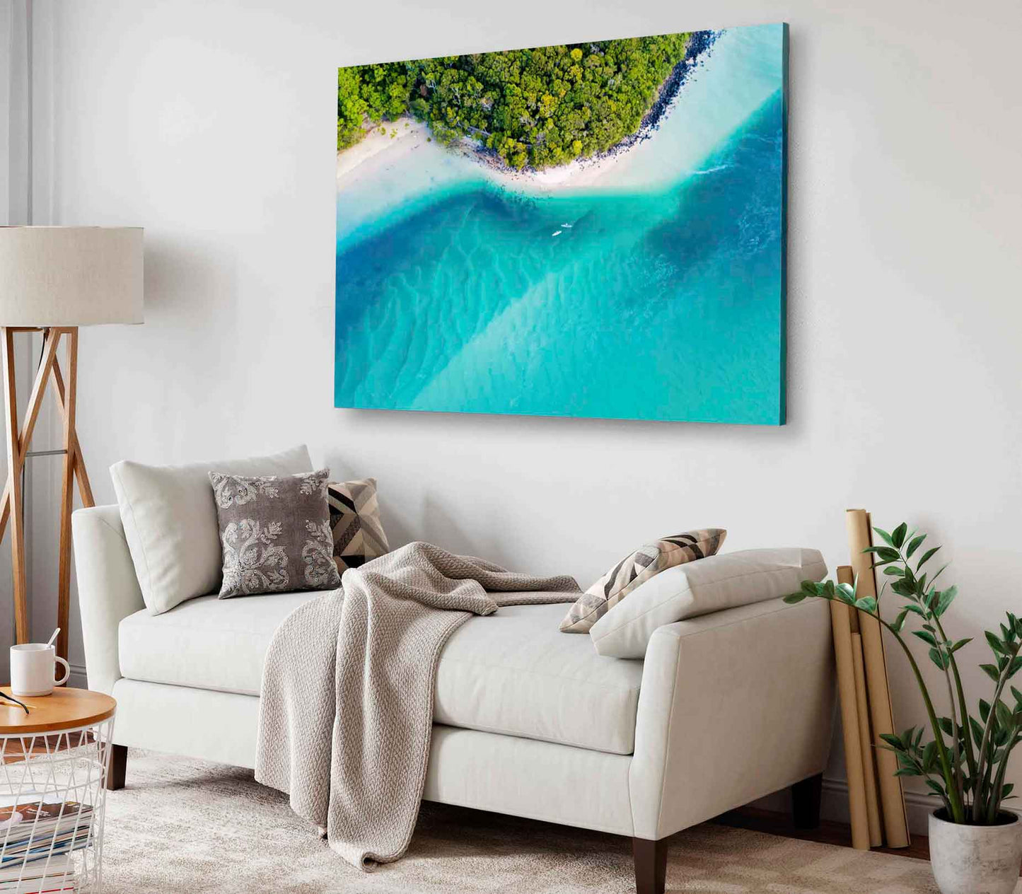 Bella Home Blue Beach View With Green Trees Print Canvas Ready to hang