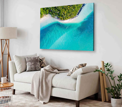 Bella Home Blue Beach View With Green Trees Print Canvas Ready to hang