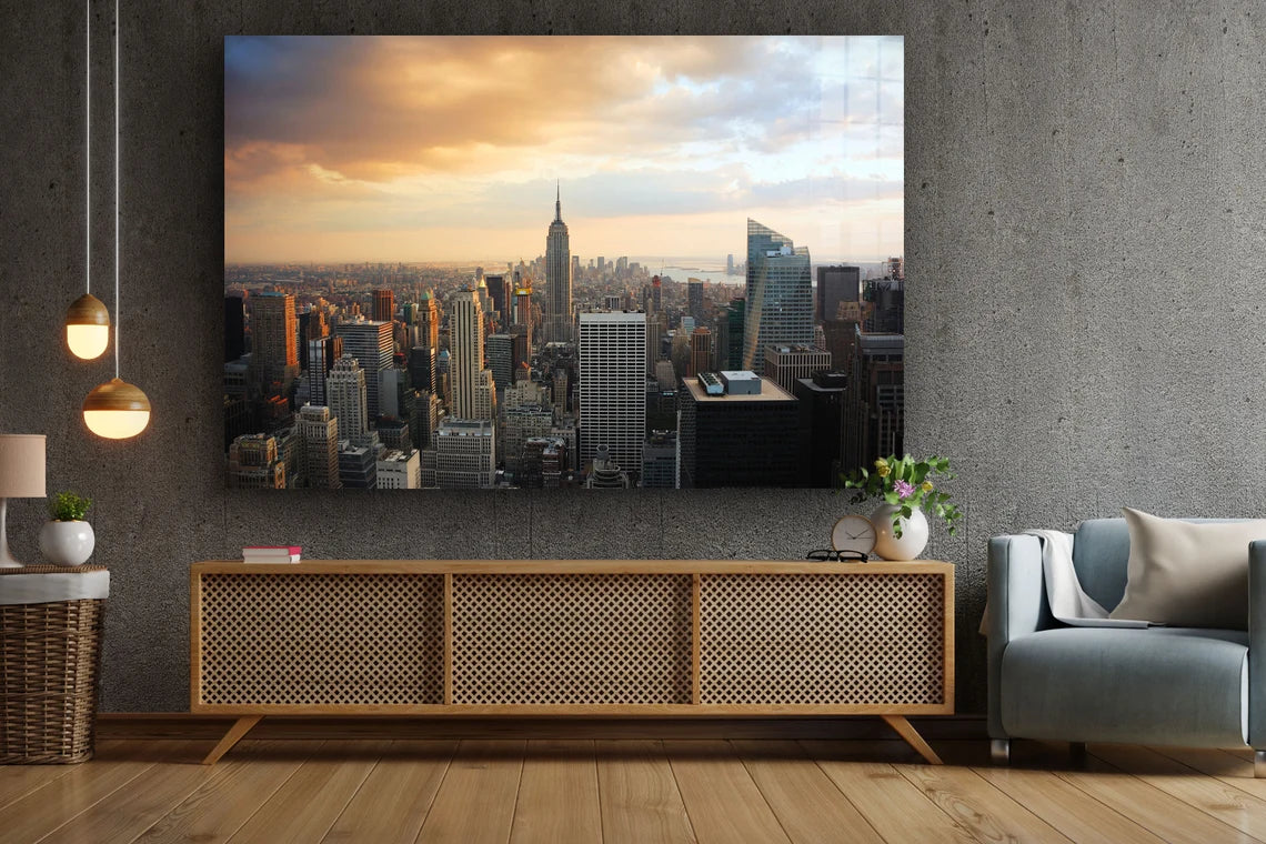 New York City Sunset Print Tempered Glass Wall Art 100% Made in Australia Ready to Hang