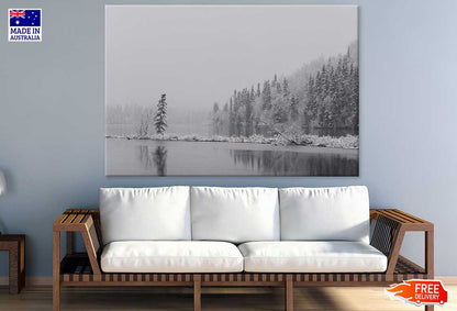 Forest & Lake Covered with Snow Photograph Print 100% Australian Made