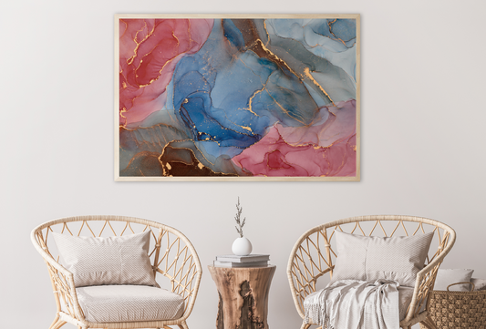 Blue Pink & Gold Abstract Design Home Decor Premium Quality Poster Print Choose Your Sizes