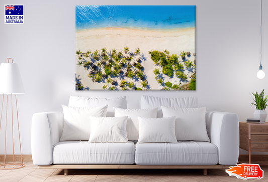 Beach Huts & Palm Trees Sea View Print 100% Australian Made