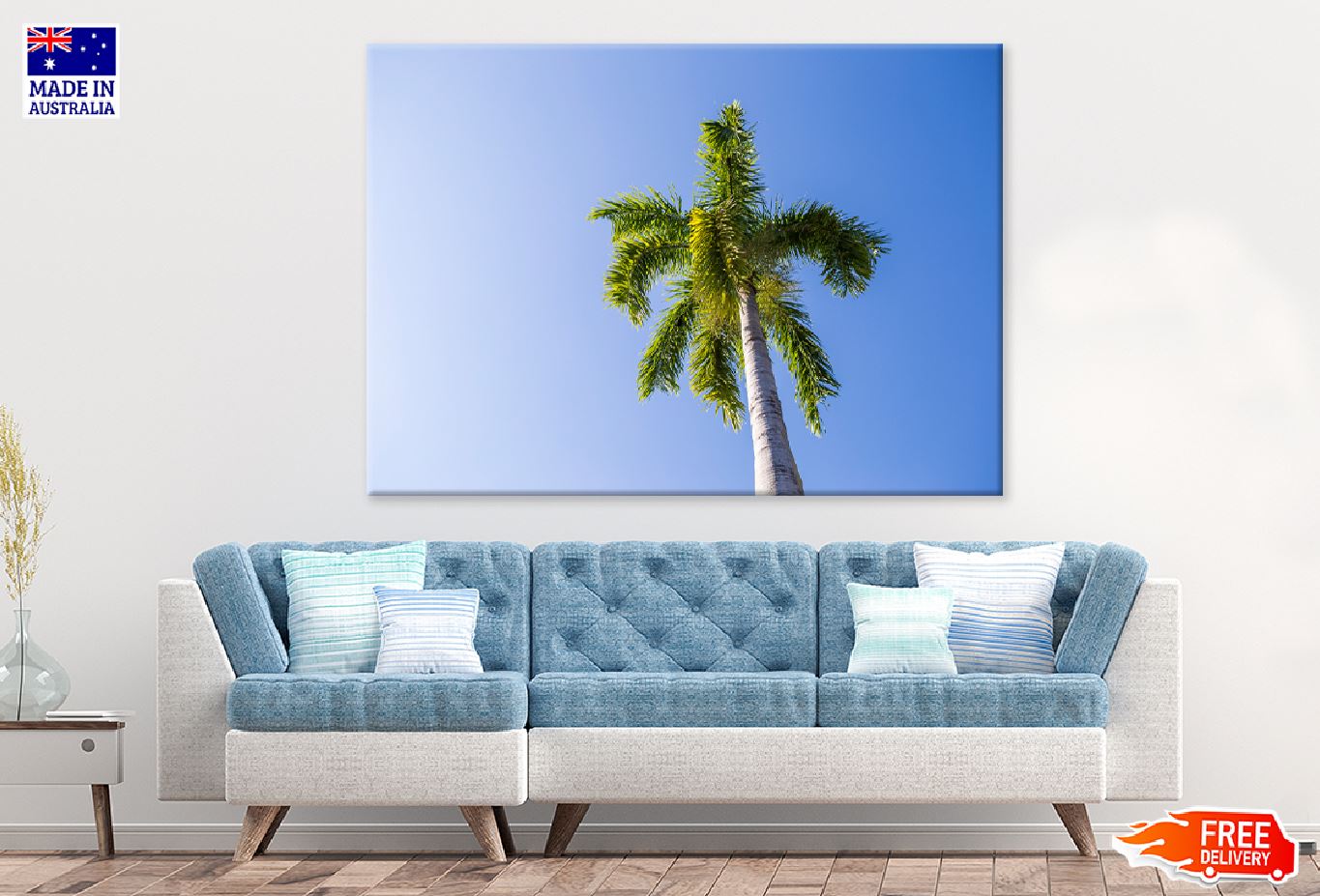 Green Palm Tree Blue Sky View Photograph Print 100% Australian Made