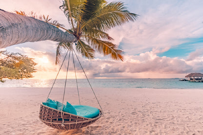 Tropical Beach Sunset with Swing Photograph Home Decor Premium Quality Poster Print Choose Your Sizes