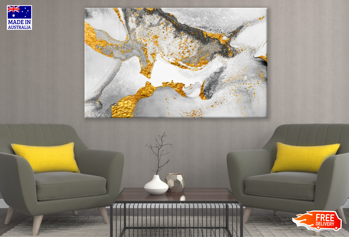 Abstract Granite Grey & Gold Design Print 100% Australian Made