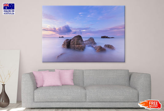 Rocks on Pink Sea Sky Scenery Photograph Print 100% Australian Made