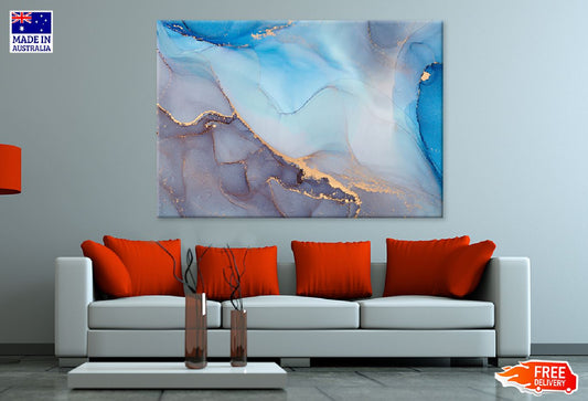 Grey Blue & Gold Fluid Abstract Design Print 100% Australian Made