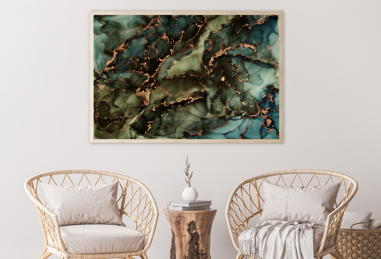 Green Blue & Gold Abstract Design Home Decor Premium Quality Poster Print Choose Your Sizes