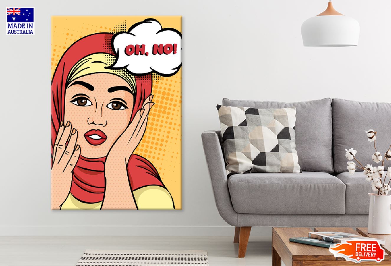 OH NO Chat Bubble & Girl with Head Cover Illustration Print 100% Australian Made