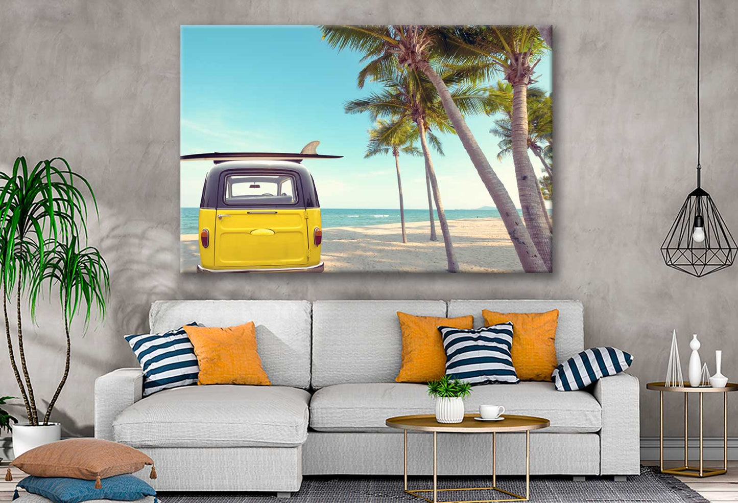 Bella Home Vintage Car on The Sea & Surf Board Print Canvas Ready to hang