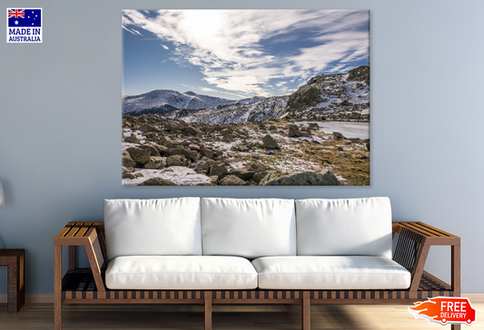 Snow Coverd Rocks & Mountain View Photograph Print 100% Australian Made