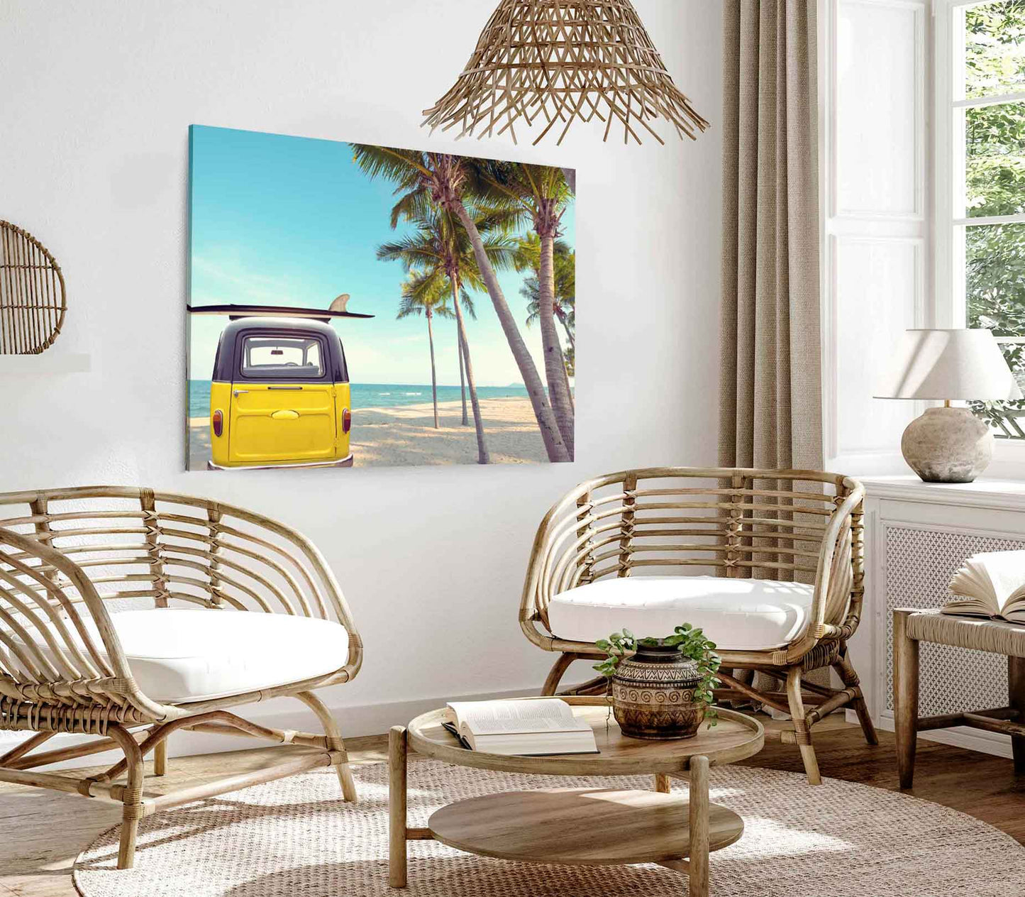 Bella Home Vintage Car on The Sea & Surf Board Print Canvas Ready to hang