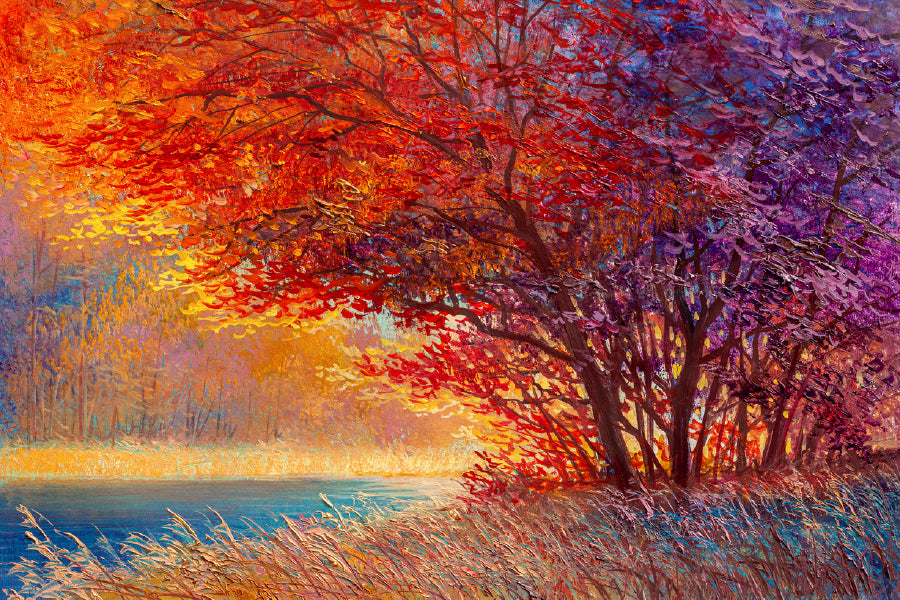 Bella Home Colorful Autumn Forest Oil Painting Print Canvas Ready to hang