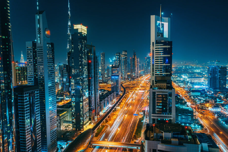 Dubai Downtown Night From Above Photograph Print 100% Australian Made