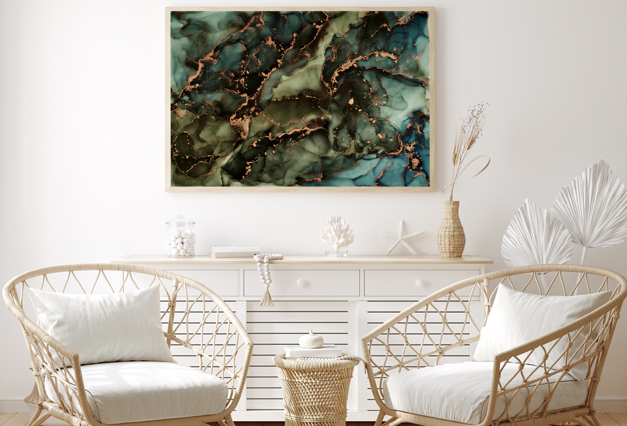 Green Blue & Gold Abstract Design Home Decor Premium Quality Poster Print Choose Your Sizes