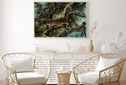 Green Blue & Gold Abstract Design Home Decor Premium Quality Poster Print Choose Your Sizes