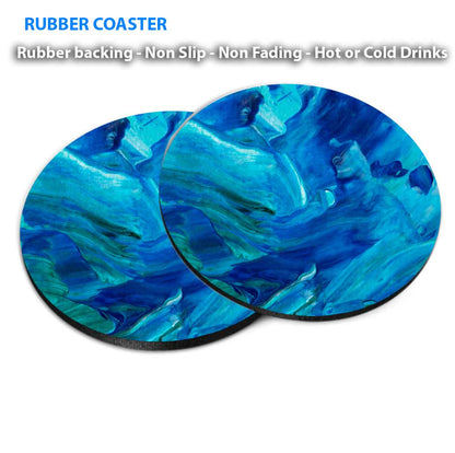 Blue Green Abstract Brush Strokes Coasters Wood & Rubber - Set of 6 Coasters