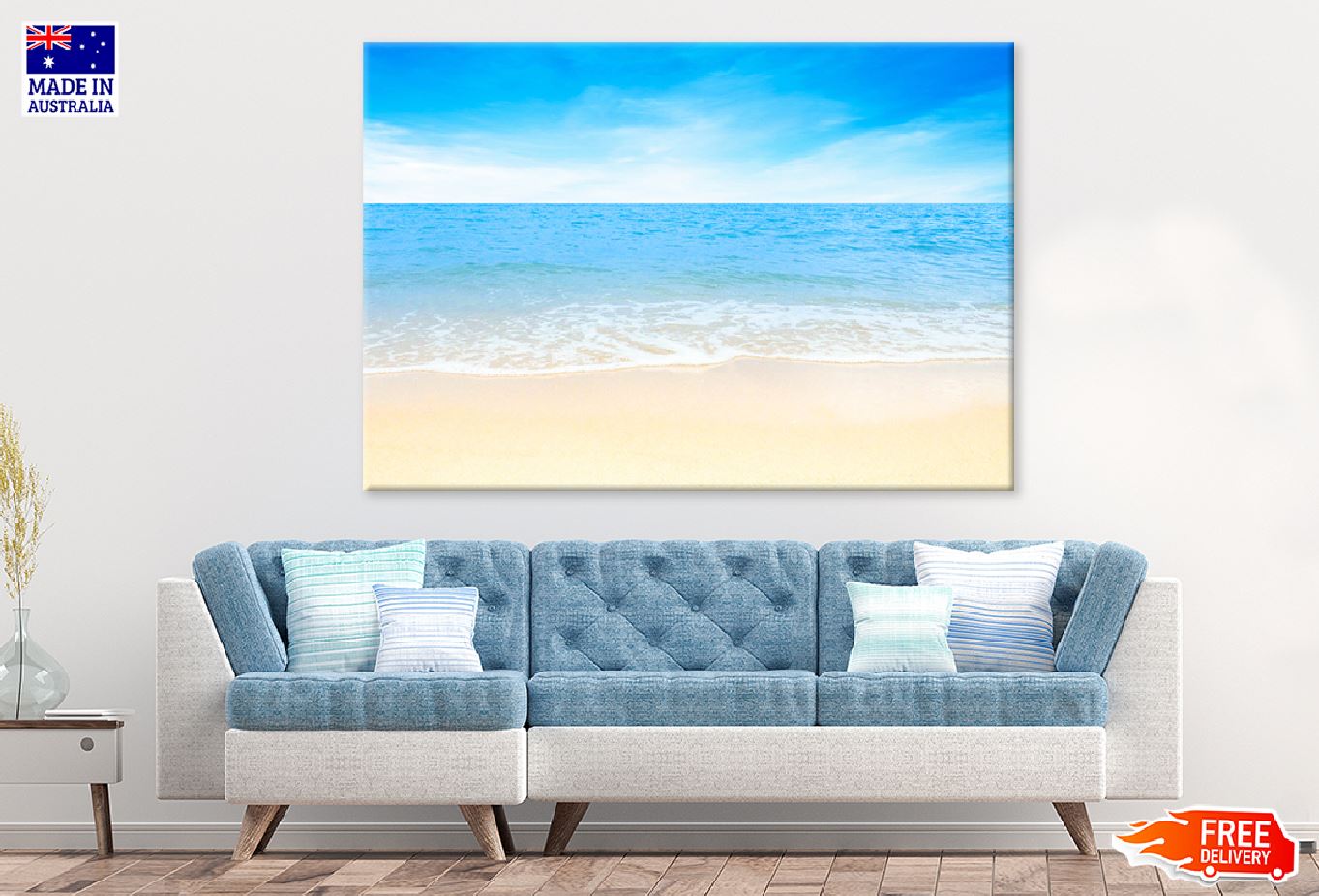 Sandy Beach & Blue Cloudy Sky View Photograph Print 100% Australian Made