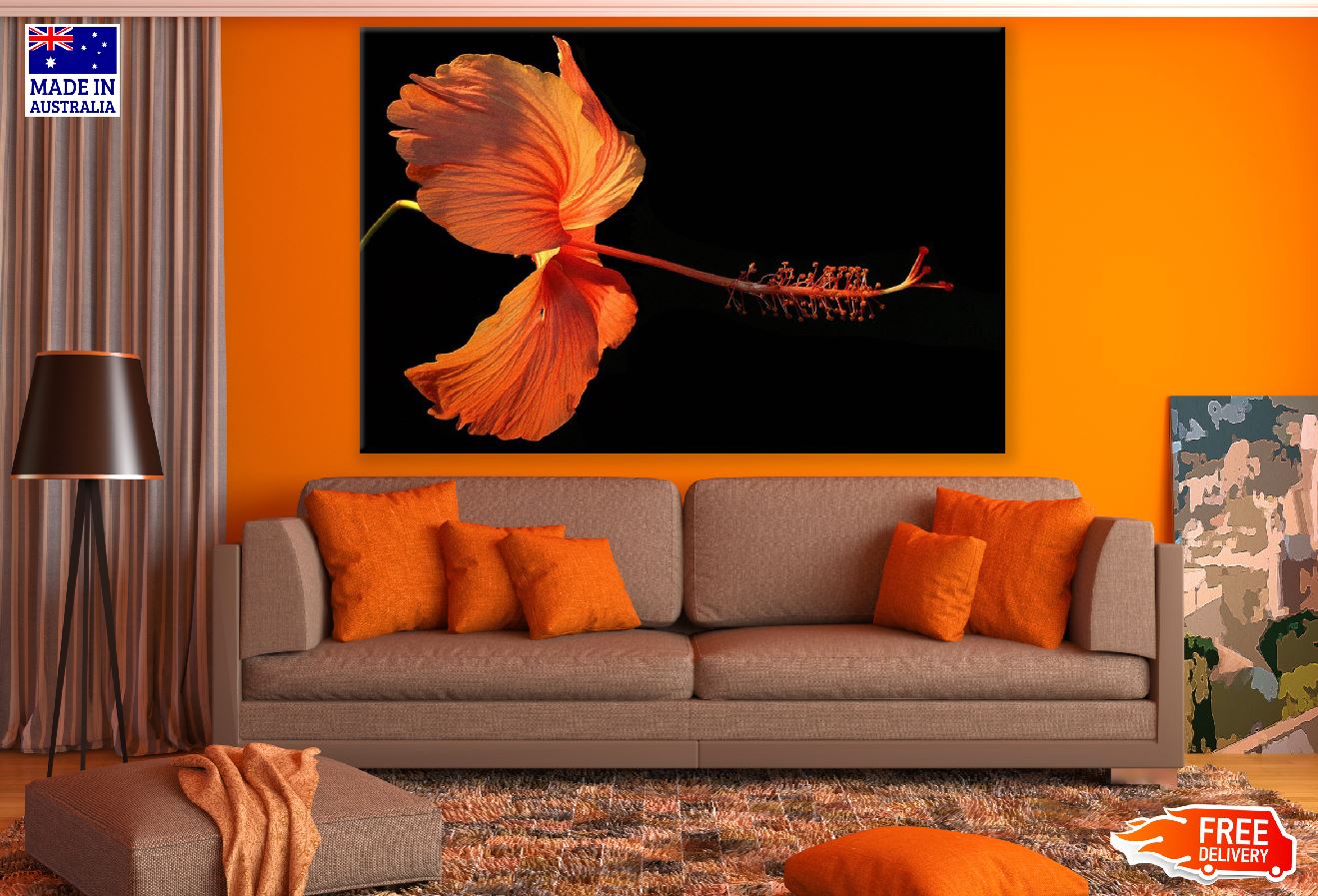 Orange Hibiscus Flower Closeup Photograph Print 100% Australian Made