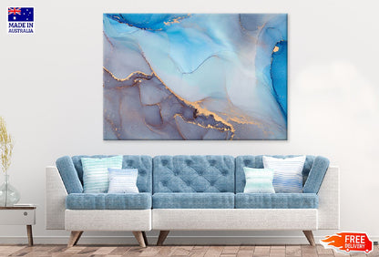 Grey Blue & Gold Fluid Abstract Design Print 100% Australian Made