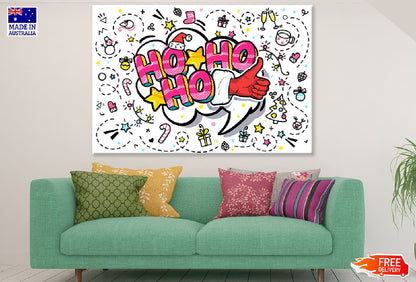 HO HO HO Quote & Abstract Shapes Illustration Print 100% Australian Made