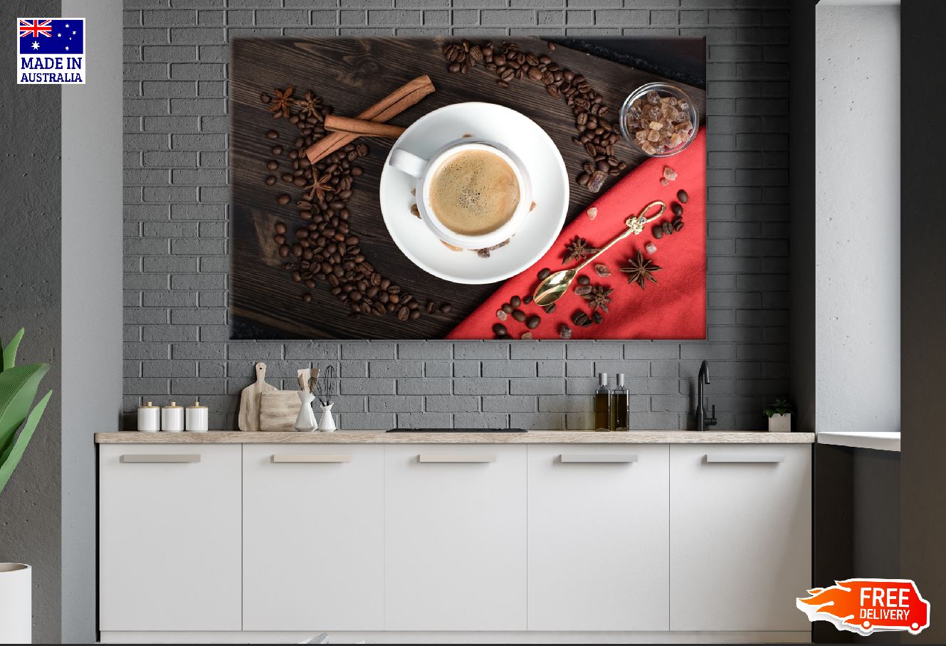 Coffe with Beans Top View Photograph Print 100% Australian Made