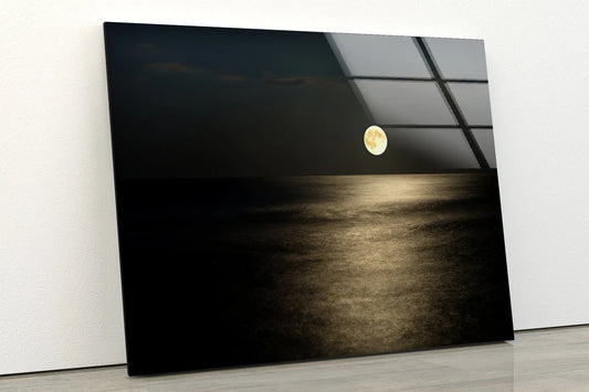 Moon Over Sea Photograph Acrylic Glass Print Tempered Glass Wall Art 100% Made in Australia Ready to Hang