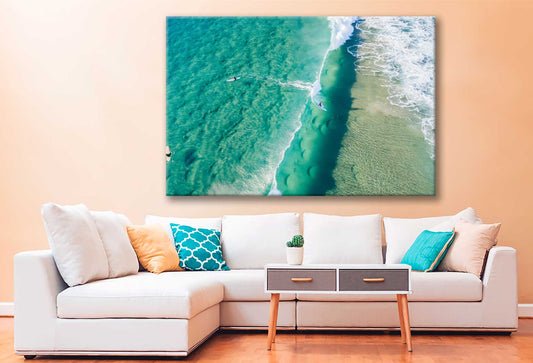 Bella Home Surfer on Beach With Waves Print Canvas Ready to hang