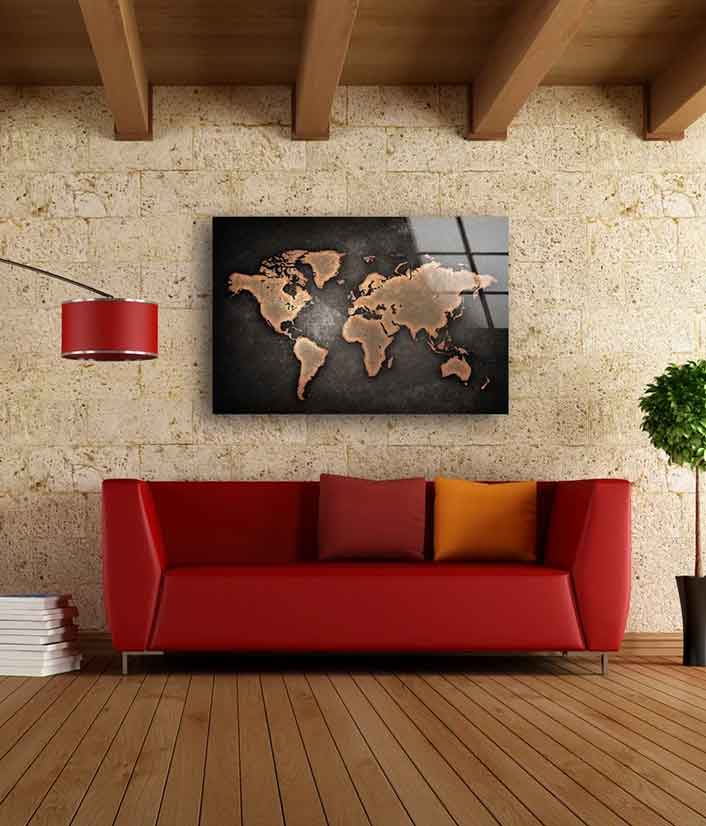 Vintage World Map Acrylic Glass Print Tempered Glass Wall Art 100% Made in Australia Ready to Hang