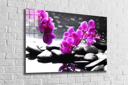 Zen Stones Pink Flowers Print Tempered Glass Wall Art 100% Made in Australia Ready to Hang