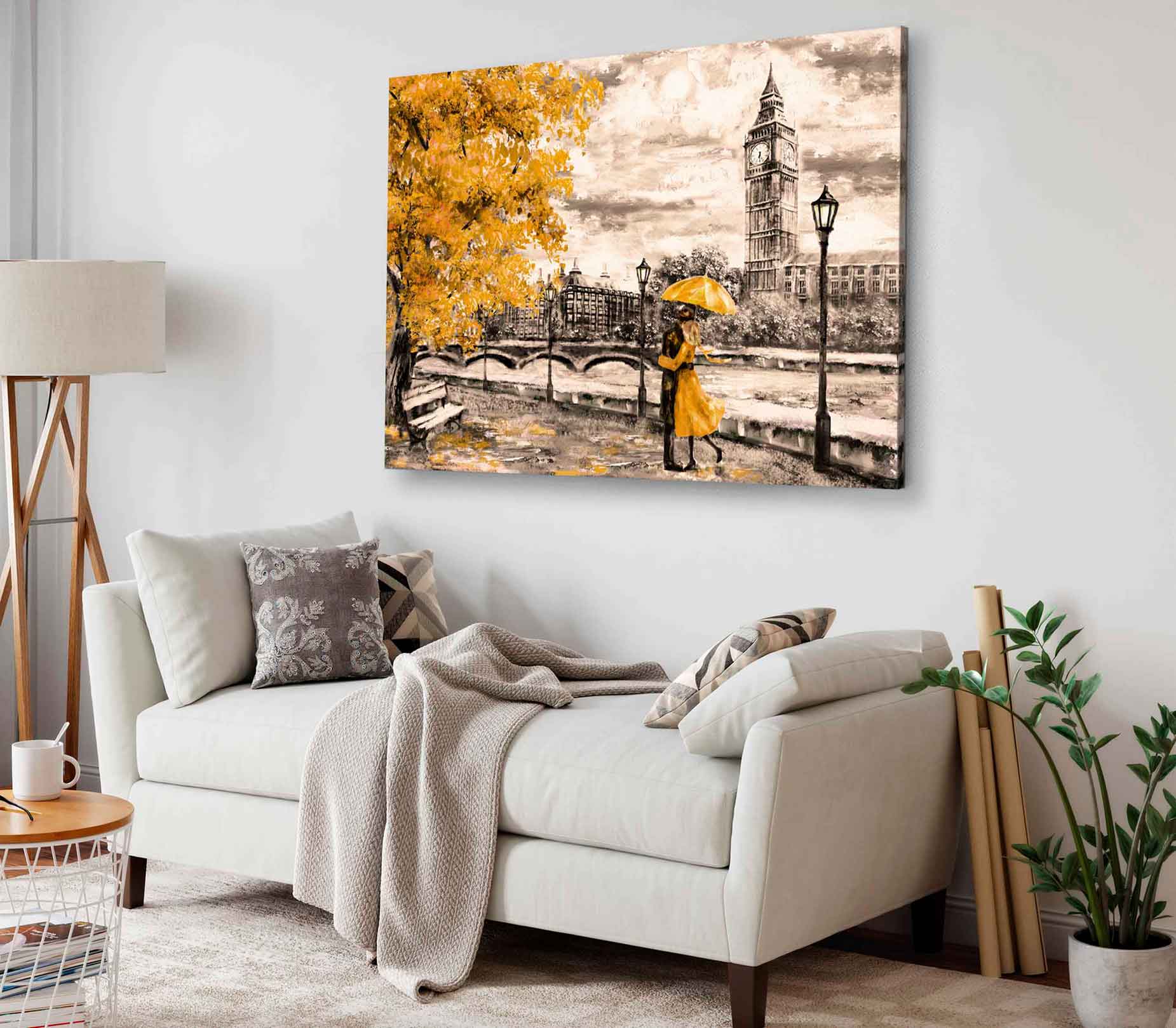 Bella Home Couple With Autumn Yellow Painting Print Canvas Ready to hang