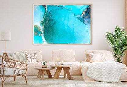 Blue & Gold Splash Abstract Fluid Design Home Decor Premium Quality Poster Print Choose Your Sizes