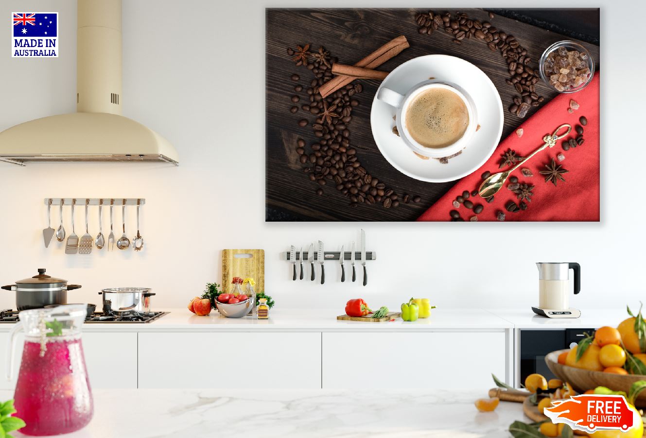 Coffe with Beans Top View Photograph Print 100% Australian Made