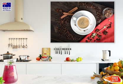 Coffe with Beans Top View Photograph Print 100% Australian Made