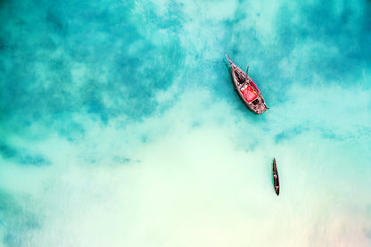 Wallpaper Murals Peel and Stick Removable Boat on Beach Aerial View High Quality