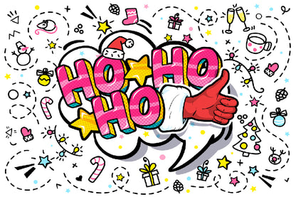 HO HO HO Quote & Abstract Shapes Illustration Print 100% Australian Made