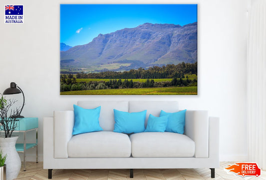 Natural Grass Field Near Mountain Photograph Print 100% Australian Made